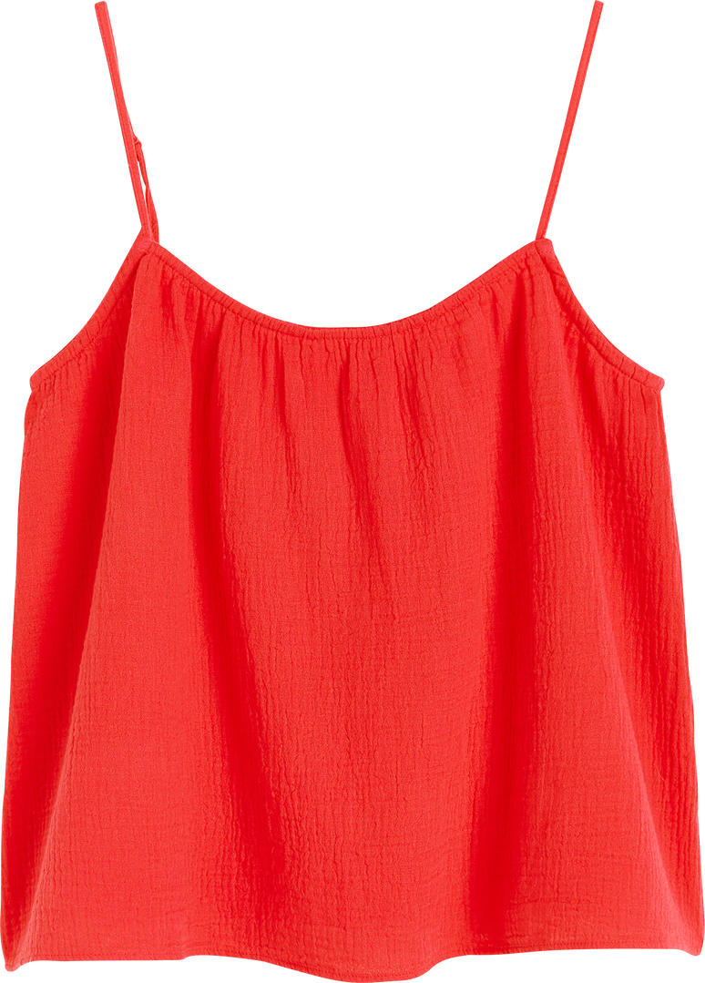 Front view of isolated red linen women's strap top blouse